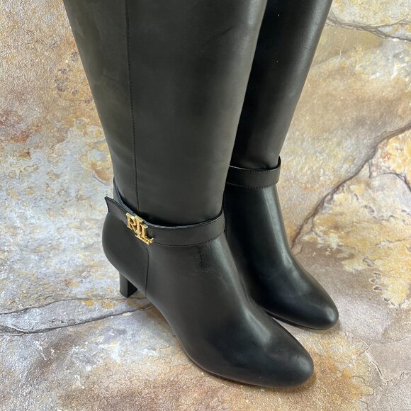 NWB Ralph Lauren Ardington Calfskin Leather Boots Size 6B Black - Picture 5 of 14
